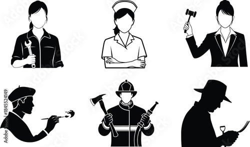 Adobe Illustrator ArtDiverse professions vector icons representing essential workers and community helperswork