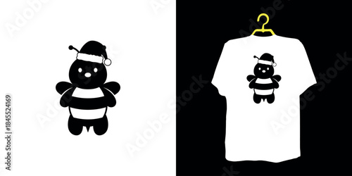 Black and white panda with santa hat on t-shirt bear