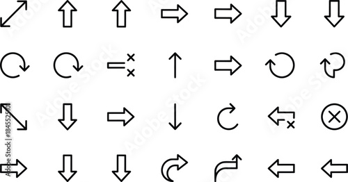 Massive Vector Line Icons Collection of Arrows, Marketing, Business, Security, Search, Stop, Warning, Document, and Setting Symbols for Web and Mobile Development.