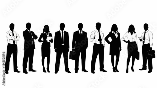 Diverse Group of Business Professionals Standing Together in Silhouette.