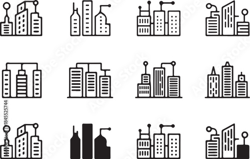 Modern City Skyline Icons Set