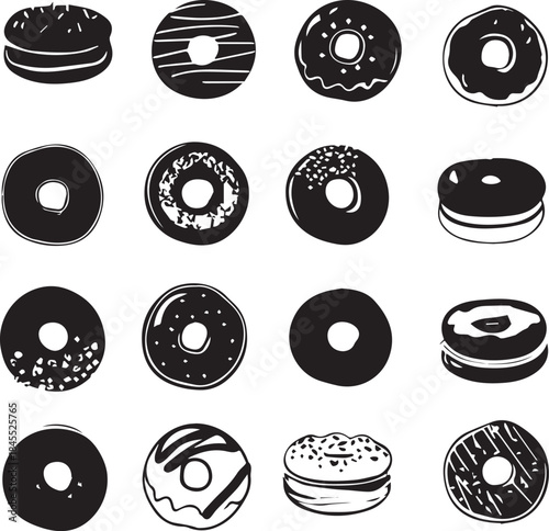 Collection of Donuts and Bagels silhouettes. vector design