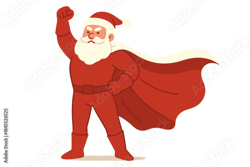 Santa, a superhero, wore a snug red suit and a white fur‑trimmed cape billowing in the breeze