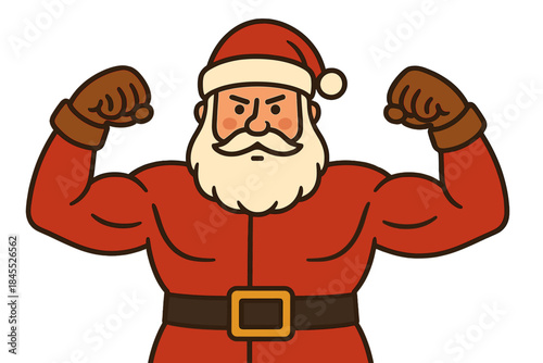 A close-up portrait of Santa Claus in a studio, showcasing his strength and the strong holiday spirit