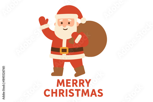 D animated Santa Claus greeting for Merry Christmas, featuring Saint Nicholas in a flat cartoon 4K video with a transparent alpha channel, holding a bag of presents against a white background