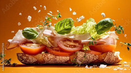 floating sandwich close up ingredients exploding (first sandwich image)
