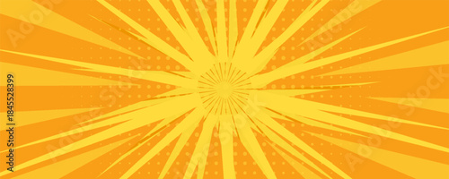 Pop art yellow comic book cartoon magazine cover. Cartoon funny retro pattern strip mock up. Vintage backdrop for comics superhero text, speech bubble, message. Vector illustration EPS 10