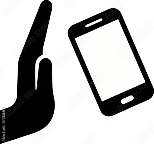 Stop Social Media Addiction Silhouette Vector. Hand Rejecting Smartphone Gesture Illustration Isolated on White Background