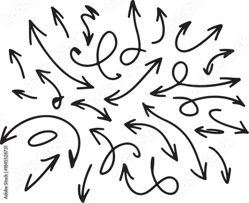 Dynamic black arrows swirling in all directions