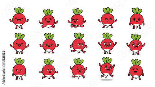 Cartoon fish in various emotions and actions with blue water splash  