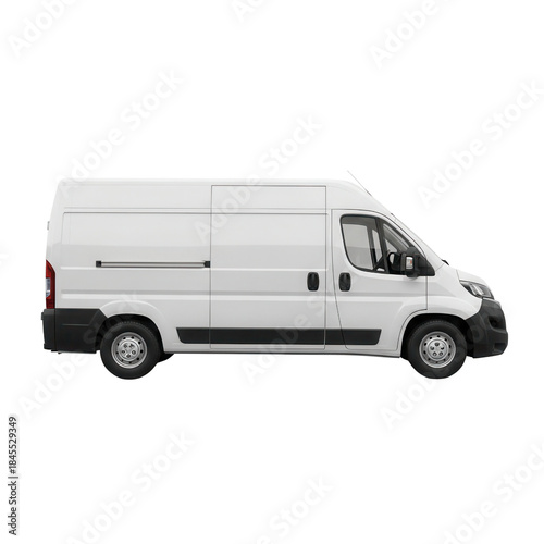White Cargo Van Side View Isolated on Transparent Background
