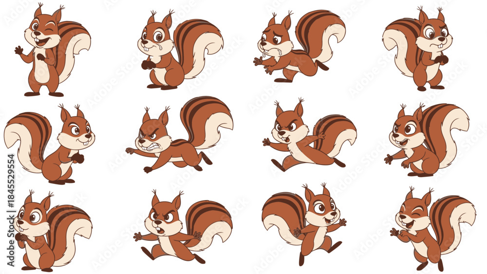 Fototapeta premium Cartoon red bell peppers with various facial expressions and poses 