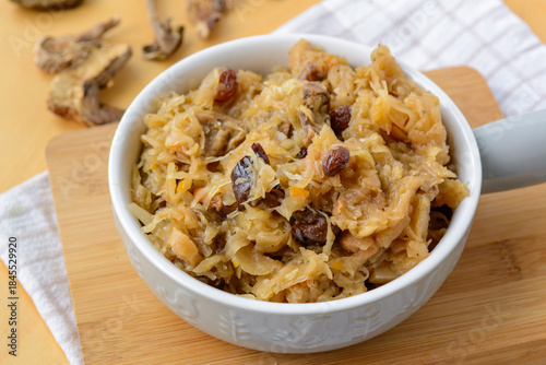 Christmas lenten sauerkraut with wild mushrooms and smoked plums
