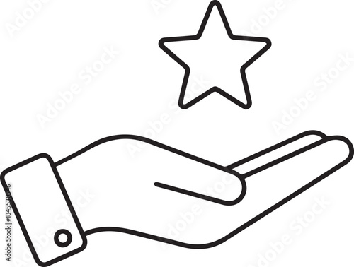 Outline Icon Showing an Open Hand Holding or Presenting a Single Star Symbol for Quality.