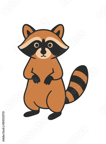 Flat vector illustration of bright raccoon standing alert on hind legs with paws lifted