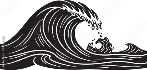 Dramatic black wave crashing with white highlights