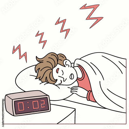 Teenager sleeping late with alarm clock ringing repeatedly