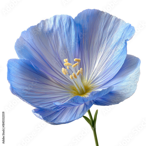 Flower in Blue Color With Light Petals and Yellow Center on a Green Stem
