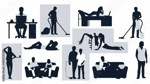 Diverse Silhouettes of People Engaged in Various Daily Activities.