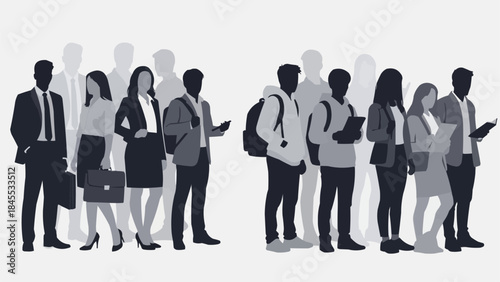 Diverse group of professionals and students standing in a line.