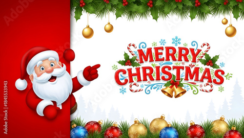 Merry Christmas with Santa Claus and Festive Decorations