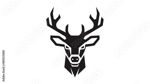 Black Silhouette Deer Head with Antlers.