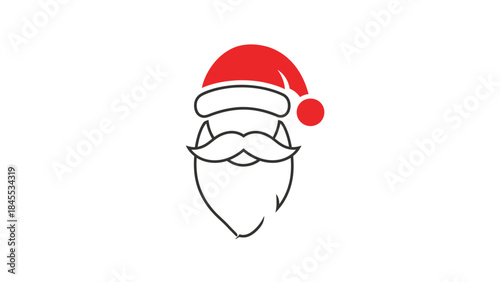 Simple Line Drawing of Santa Claus Face.
