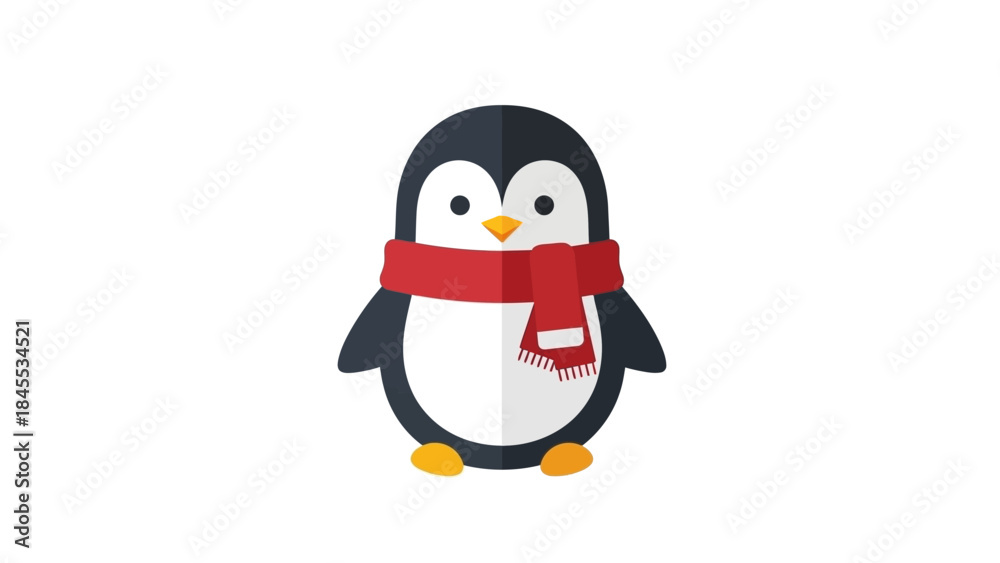Obraz premium Penguin Wearing Red Scarf Standing Alone.