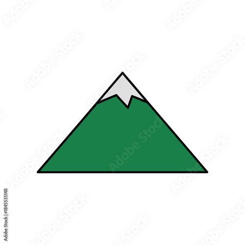 Simple green triangular mountain icon with a snowy peak.