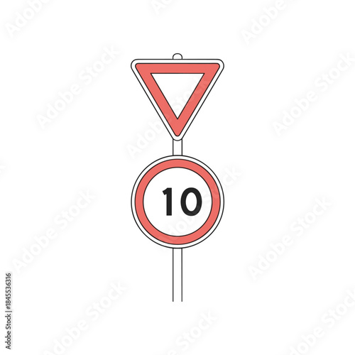 Traffic signs showing give way and speed limit 10.
