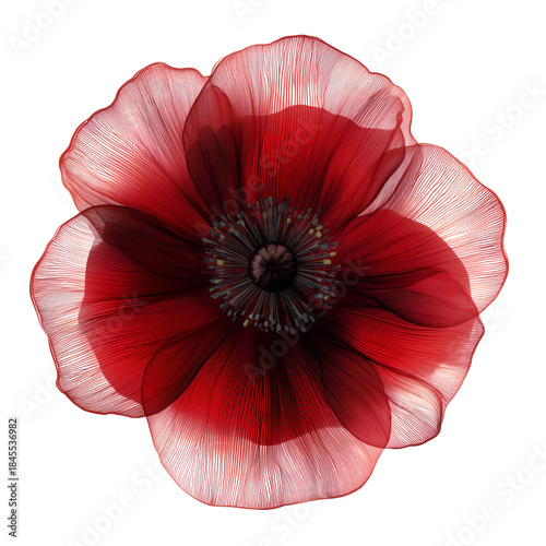Red Flower With Delicate Petals and Intricate Details Against a White Background