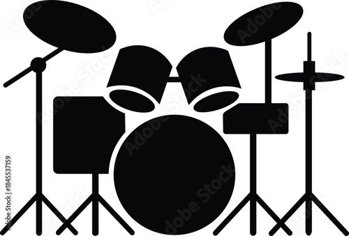 Drum Set for Music Performance and Rhythm in Iconic Black and White Design