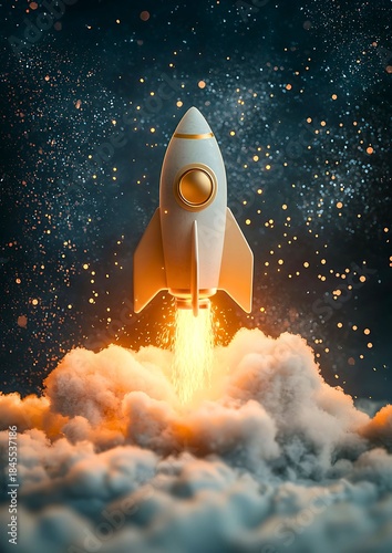 Rocket launch into space, representing innovation, progress, and ambition