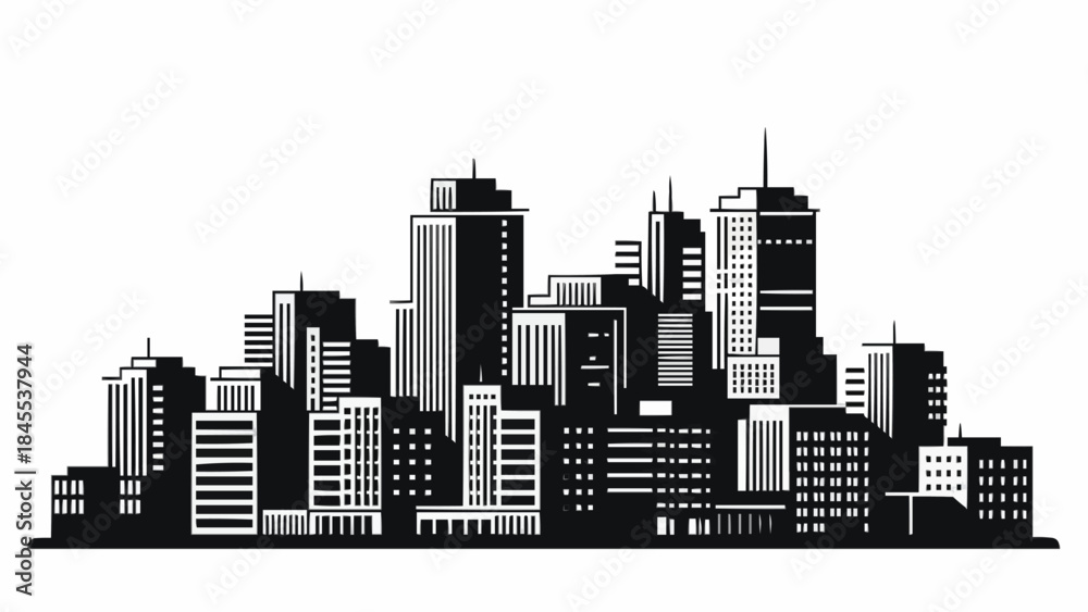 Naklejka premium Modern City Skyline Silhouette of Tall Buildings.