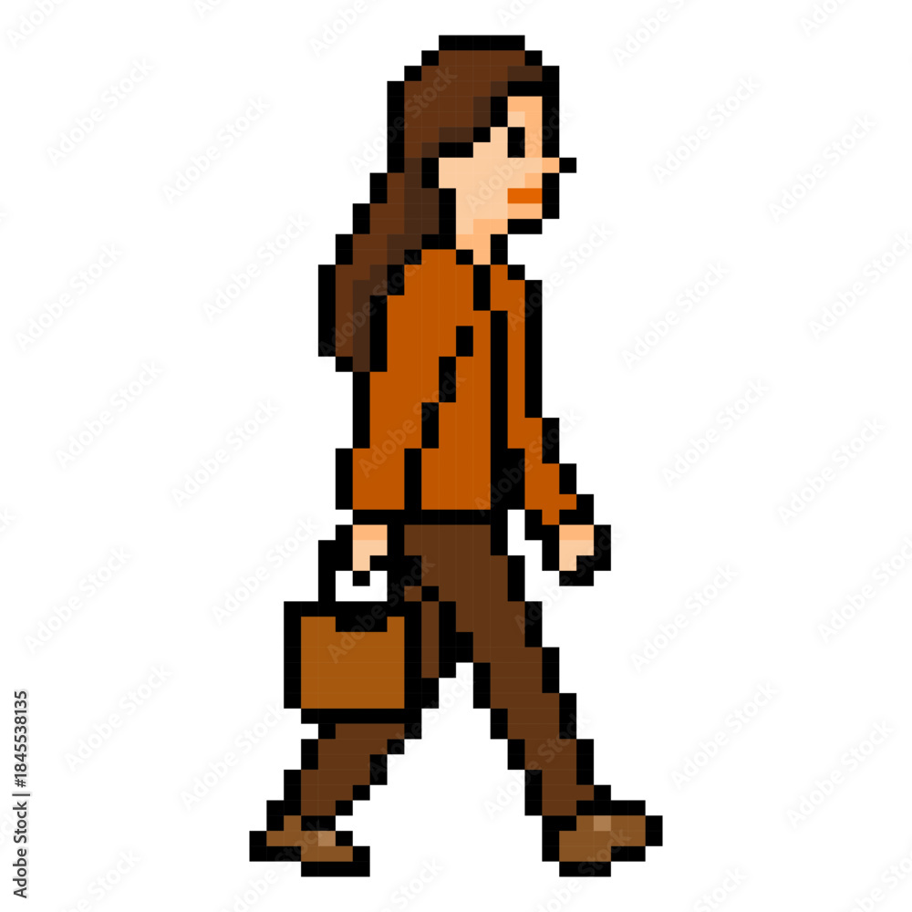 Fototapeta premium Pixel Woman Walking Carrying Bag
