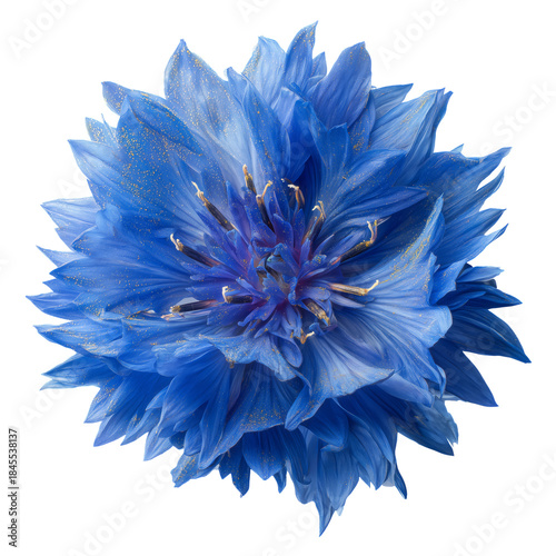 Blue Flower With Many Petals on a White Background in a Bright Setting