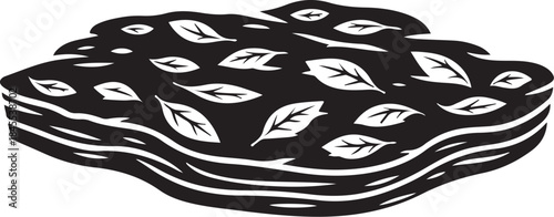 Black and white illustration of leaves on water surface