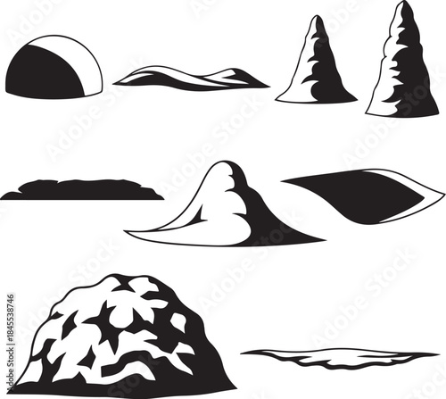Black and white mountain landscape silhouettes