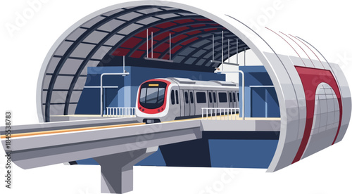 Delhi Metro Station Vector Illustration, Modern Underground Urban Railway Infrastructure In Indian City