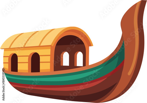 Kerala Fishing Boat Vector Illustration, Traditional Wooden Marine Vessel Used For Coastal Fishing