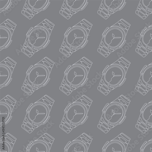 Seamless Luxury Wrist Watch Line Art Pattern. Hand drawn analog wrist watch background for fabric, textile, print, wrapping paper or package design.