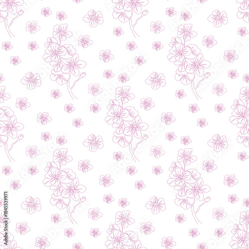 Seamless Continuous Line Art Pattern of Orchid Flowers in Pink.
