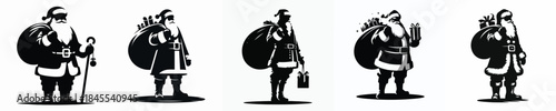 vector silhouette of santa claus carrying a bag of christmas gifts