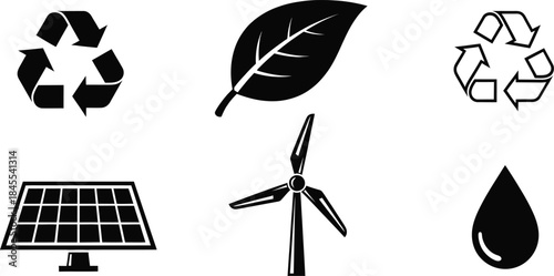 Eco friendly icons representing sustainable living and renewable energy