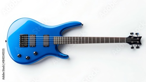 Vibrant Blue Electric Bass Guitar Isolated