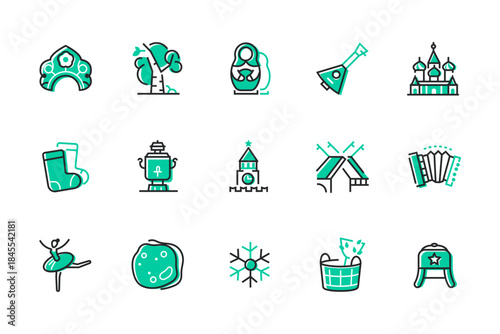 Russian culture - set of line design style icons