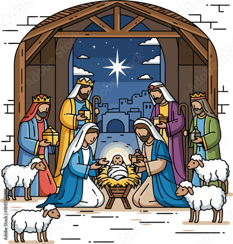 The scene of the birth of Jesus