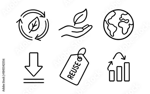 Set of eco-friendly icons representing sustainability and environmental care