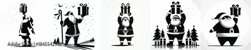 vector silhouette of santa claus holding christmas gift
