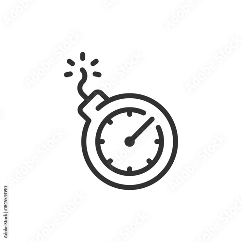 Bomb with timer, linear icon. Deadline and time pressure. Line with editable stroke.